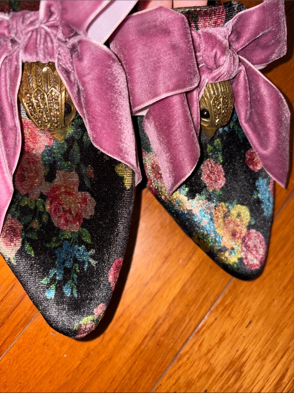 NWOT Kurt Geiger Velvet Floral Pointed Mules Mauve Bow large size 7-8 Slippers - Picture 5 of 5